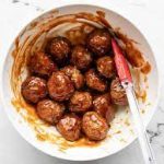 BBQ MEATBALLS WITH CHEESE GRITS